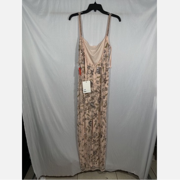 NWT $498 Mac Duggal [ 8 ] Hand Beaded Floral Spaghetti Strap Gown in‎ Rose Pink - Picture 9 of 13